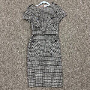 Barneys New York Houndstooth Belted Dress